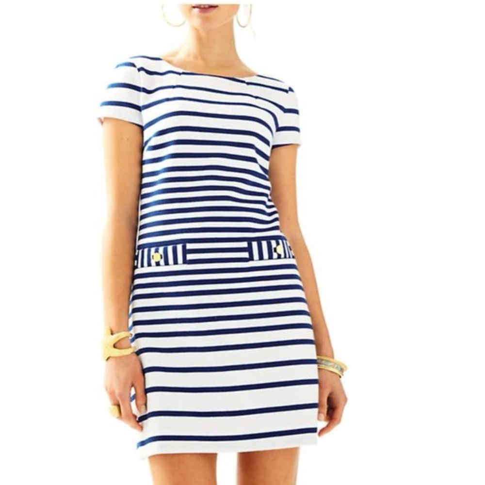 Lilly Pulitzer White Navy Striped Layton Shift Dress - Size Small